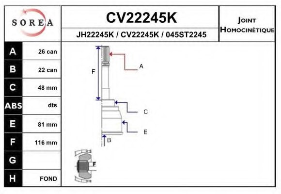 EAI CV22245K Joint Kit, drive shaft